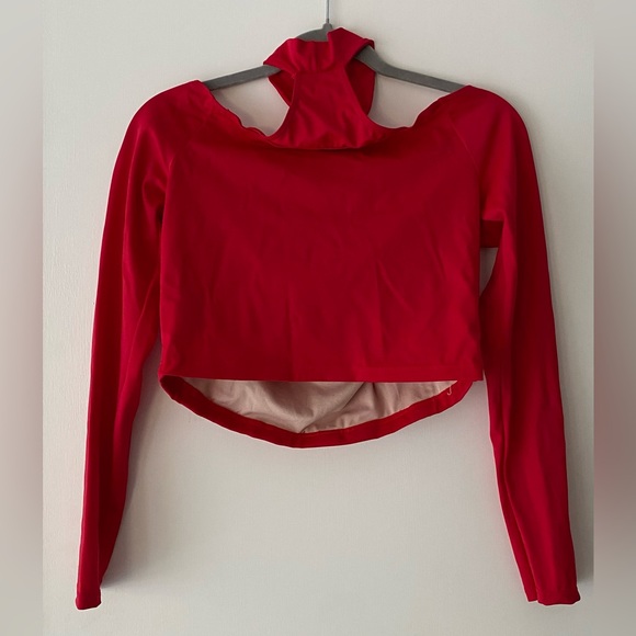 Balera Red Long Sleeve Collar Crop Top Dance Costume Dancewear - Picture 2 of 6